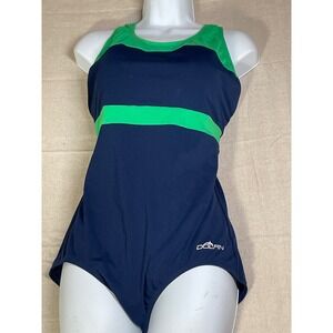 Dolfin Aquashape Women Navy Blue Green One Piece Swimsuit Athletic Size 12